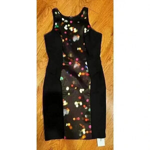 Milly New York Black Satin Colored Polka Dot Party Dress Size 2 XS Sheer Edges